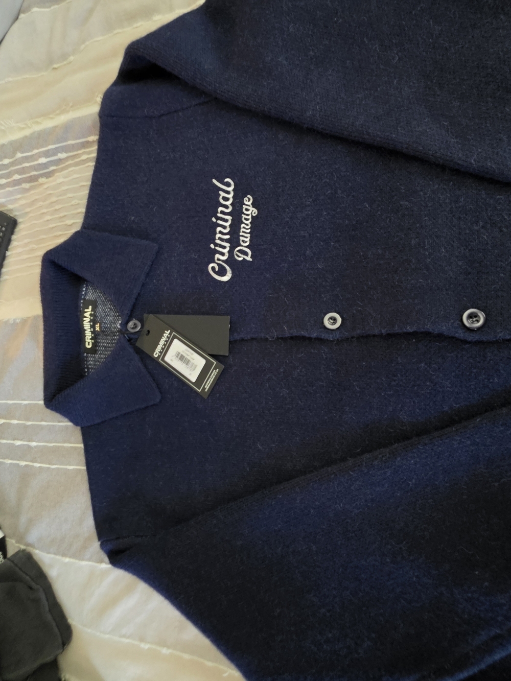 Criminal Damage Men's Navy Wool Blend Button-Up Jacket